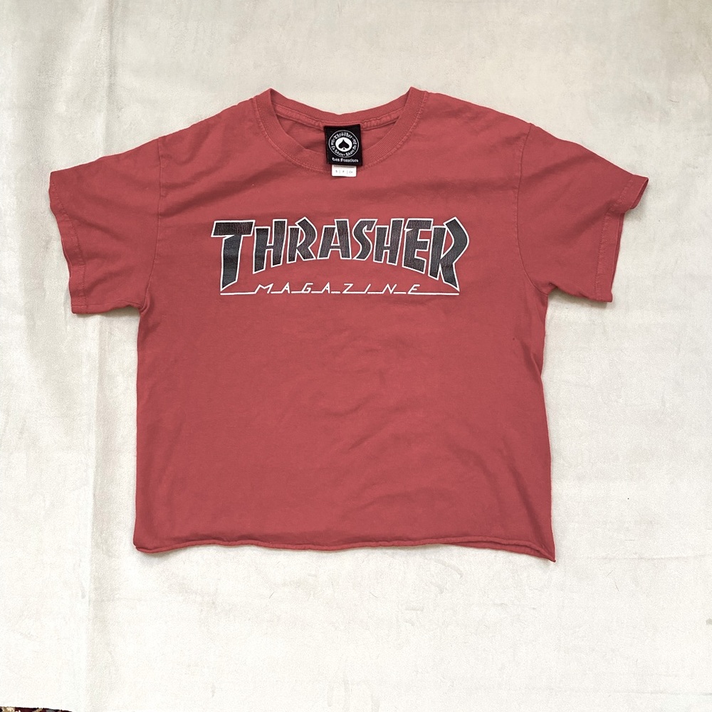 Thrasher Cropped T shirt Youth Small Red Blk Logo
